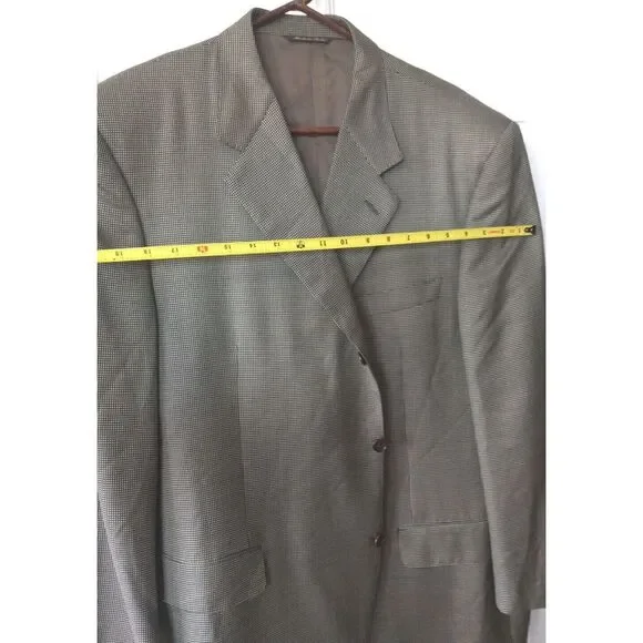 CANALI Suit Jacket Mens Mustard Green Houndstooth‎ Plaid Cashmere Wool Silk